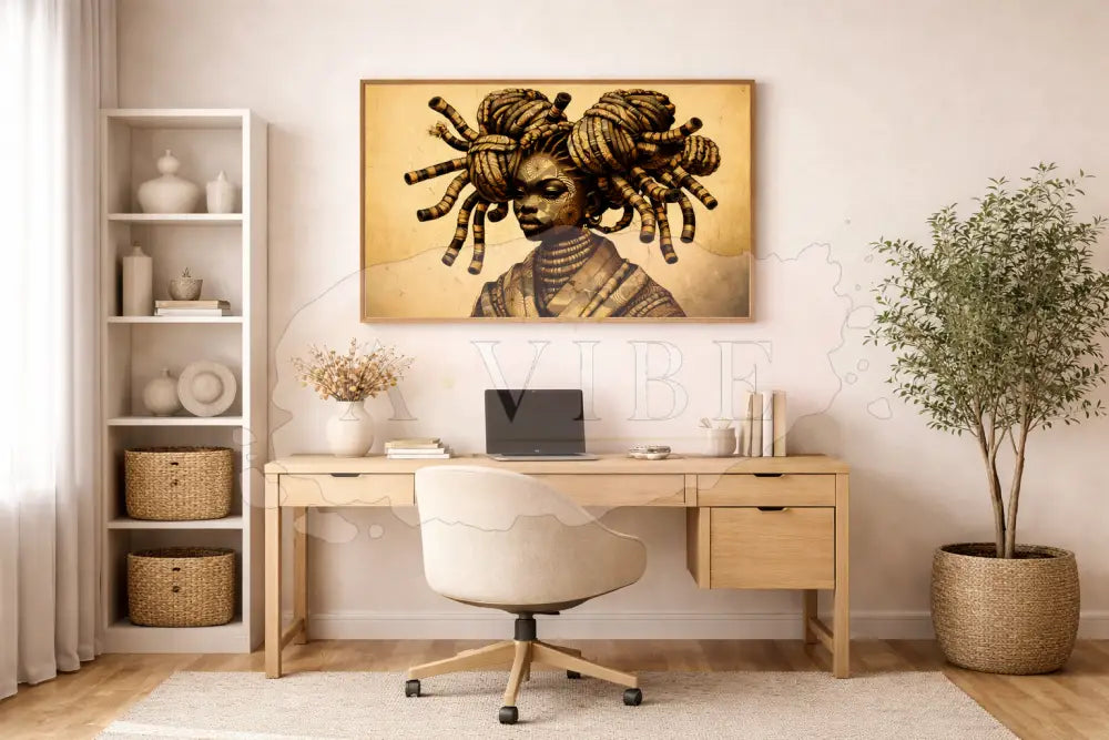 African Goddess Fine Art Print Symbolic Abstract Portrait Modern Spiritual Wall Art Ancestral Crown – 16×24 Framed Fine