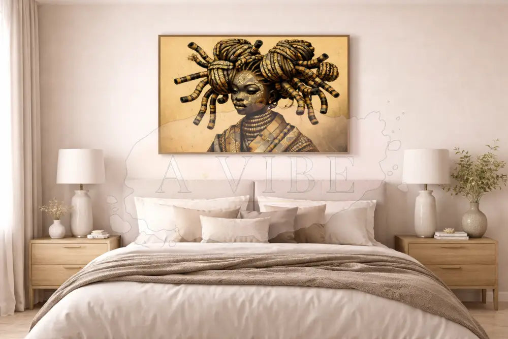 African Goddess Fine Art Print Symbolic Abstract Portrait Modern Spiritual Wall Art Ancestral Crown – 16×24 Framed Fine
