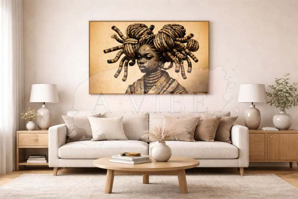 African Goddess Fine Art Print Symbolic Abstract Portrait Modern Spiritual Wall Art Ancestral Crown – 16×24 Framed Fine