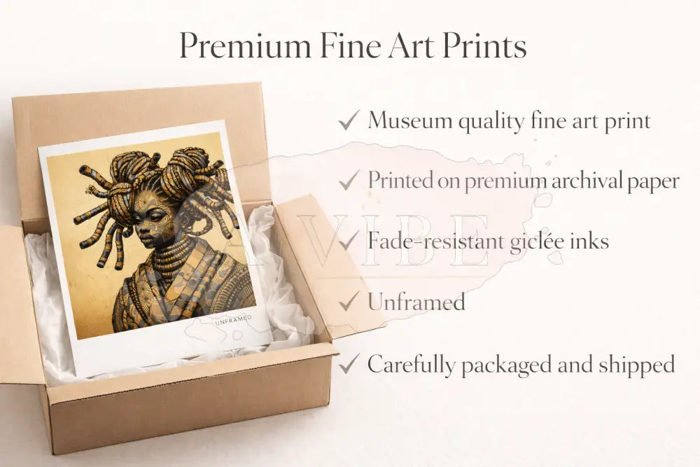 African Goddess Fine Art Print Symbolic Abstract Portrait Modern Spiritual Wall Art Ancestral Crown – 16×24 Framed Fine