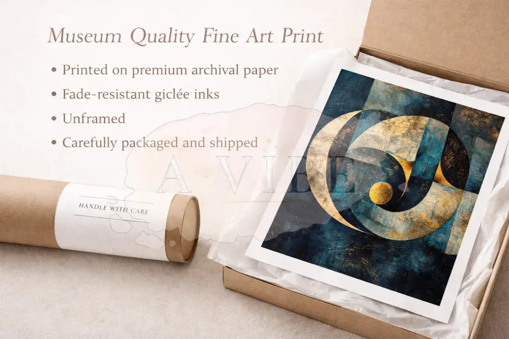 Celestial Continuum — Blue & Gold Abstract Fine Art Print Museum-Quality Giclée