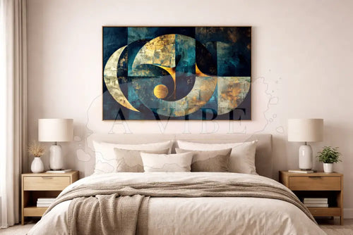 Celestial Continuum — Blue & Gold Abstract Fine Art Print Museum-Quality Giclée