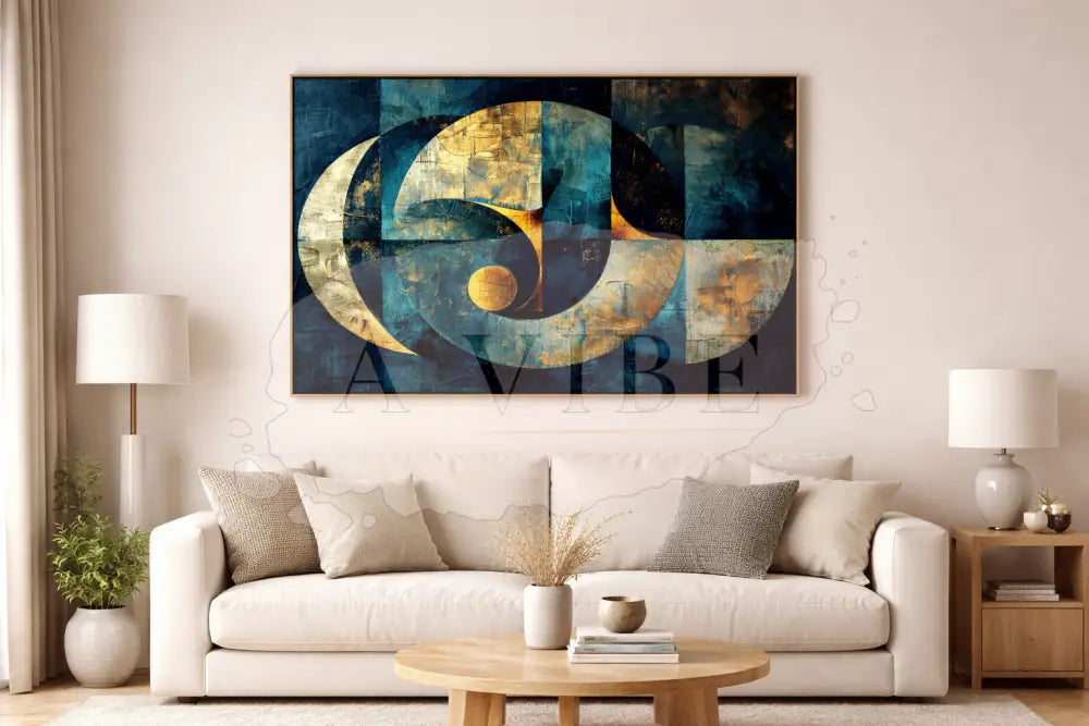 Celestial Continuum — Blue & Gold Abstract Fine Art Print Museum-Quality Giclée