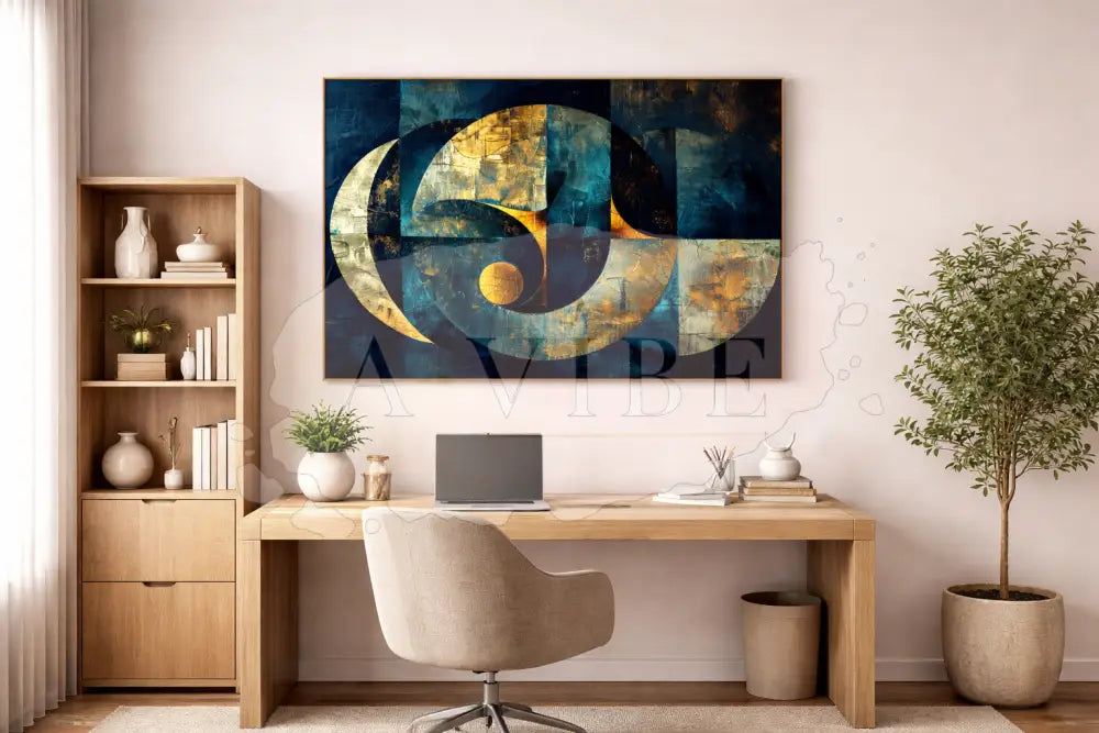 Celestial Continuum — Blue & Gold Abstract Fine Art Print Museum-Quality Giclée