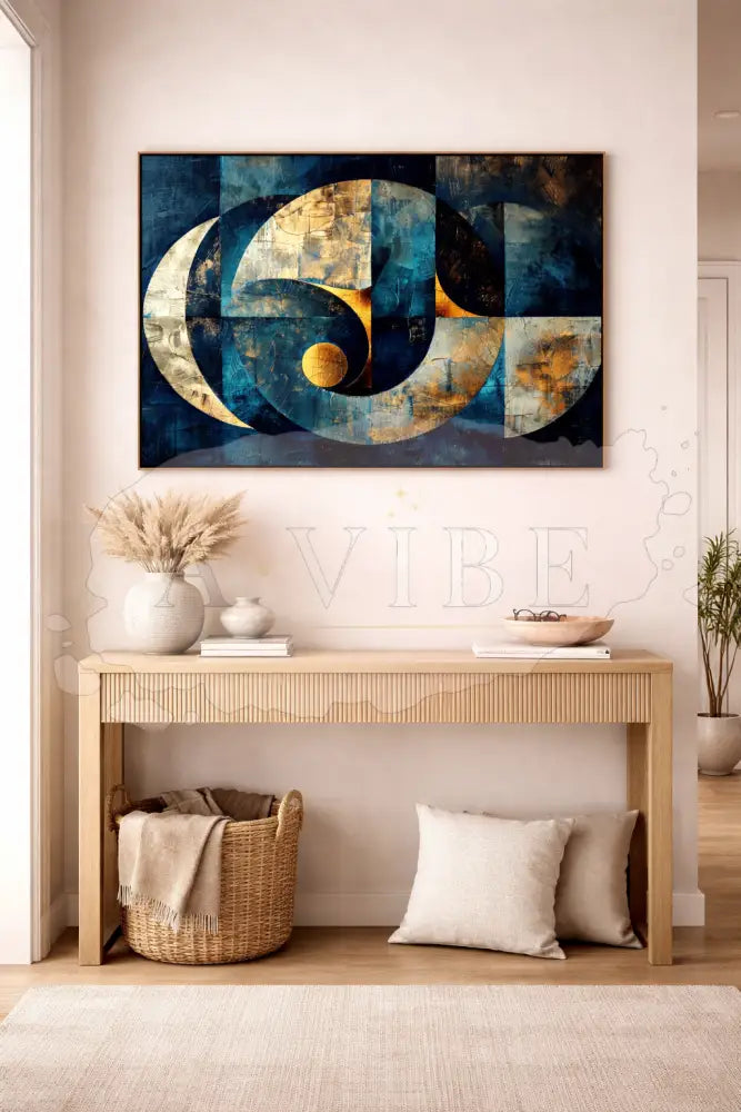 Celestial Continuum — Blue & Gold Abstract Fine Art Print Museum-Quality Giclée