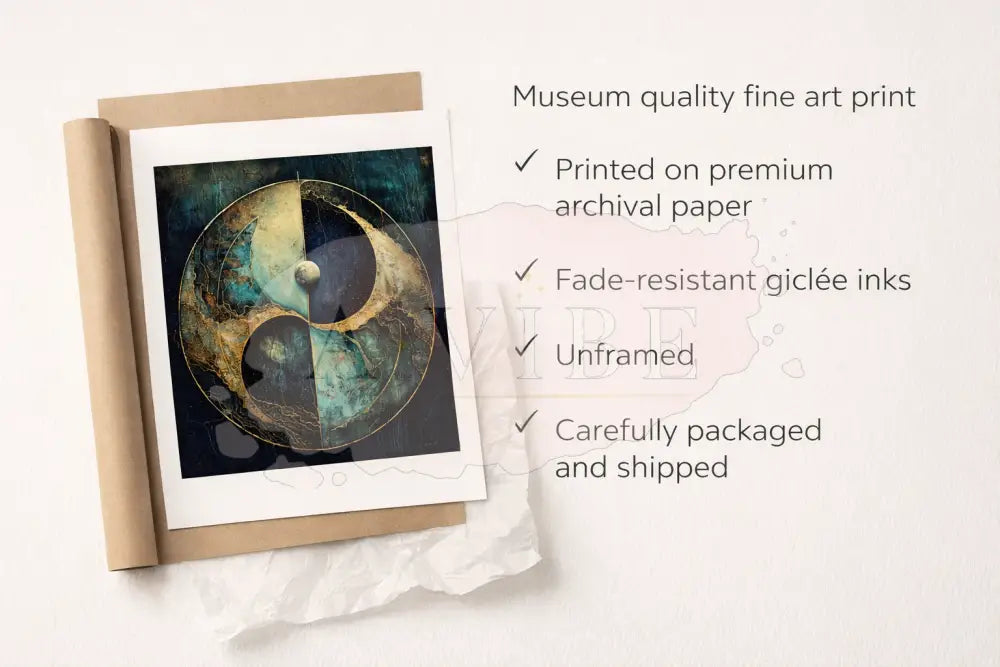 Celestial Equilibrium — Blue & Gold Yin Yang Fine Art Print Cosmic Abstract Giclée