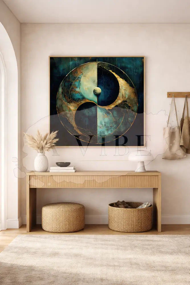 Celestial Equilibrium — Blue & Gold Yin Yang Fine Art Print Cosmic Abstract Giclée