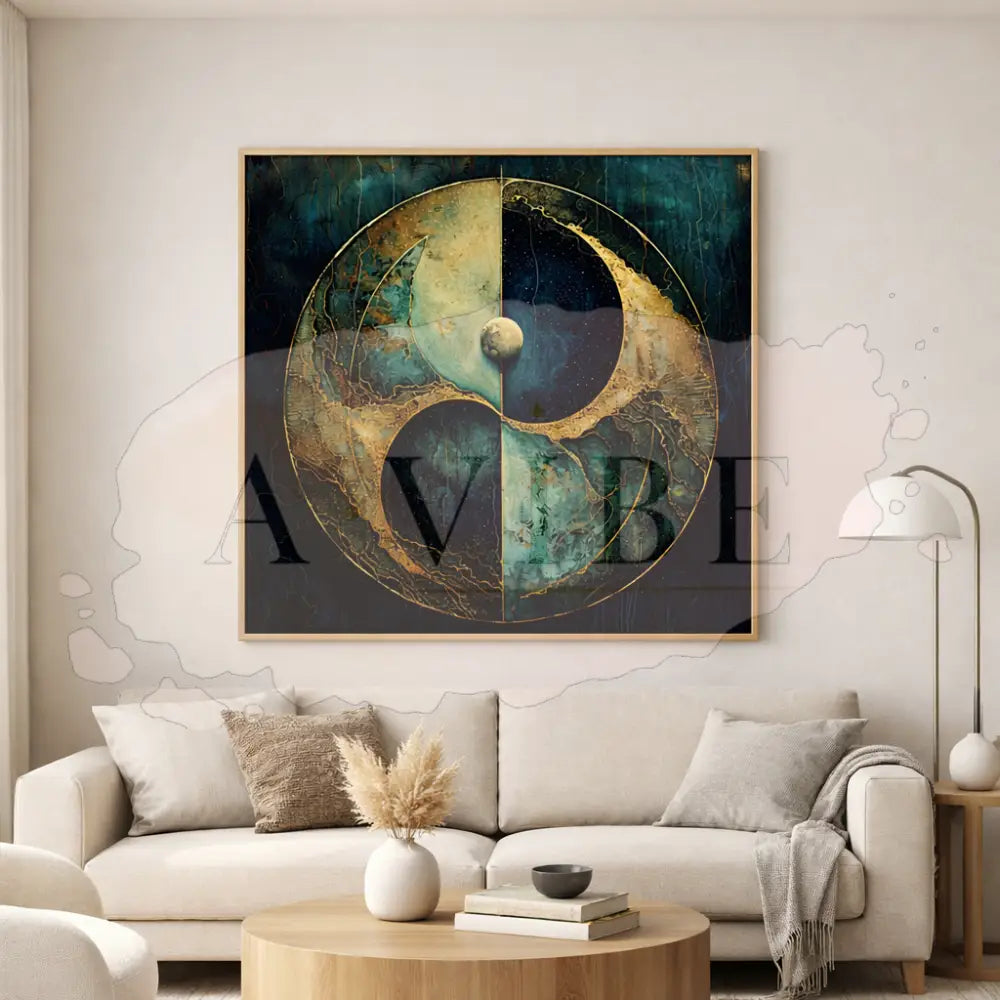 Celestial Equilibrium — Blue & Gold Yin Yang Fine Art Print Cosmic Abstract Giclée