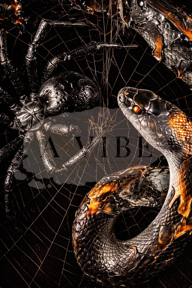 Fire and Shadow — Serpent vs S pider Fine Art Print | Symbolic Conflict Wall Art | Dark Contemporary Artwork | Museum
