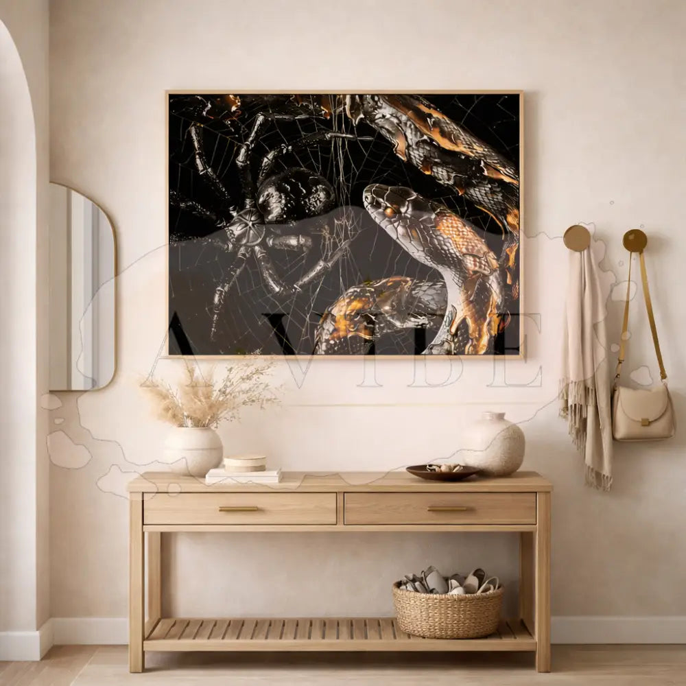 Fire and Shadow — Serpent vs S pider Fine Art Print | Symbolic Conflict Wall Art | Dark Contemporary Artwork | Museum