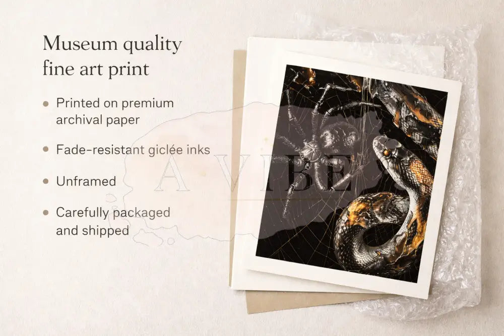 Fire and Shadow — Serpent vs S pider Fine Art Print | Symbolic Conflict Wall Art | Dark Contemporary Artwork | Museum