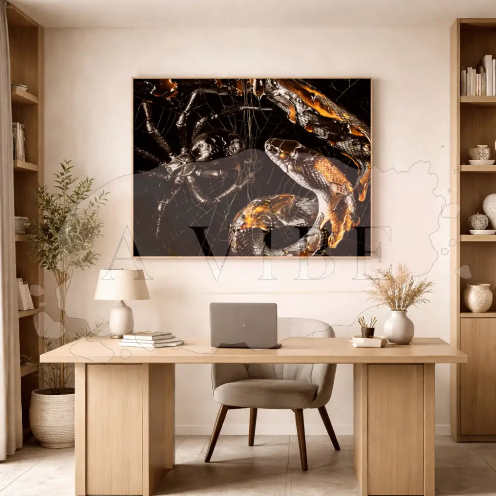 Fire and Shadow — Serpent vs S pider Fine Art Print | Symbolic Conflict Wall Art | Dark Contemporary Artwork | Museum