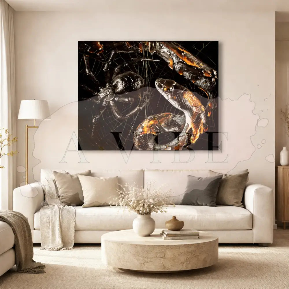 Fire and Shadow — Serpent vs S pider Fine Art Print | Symbolic Conflict Wall Art | Dark Contemporary Artwork | Museum