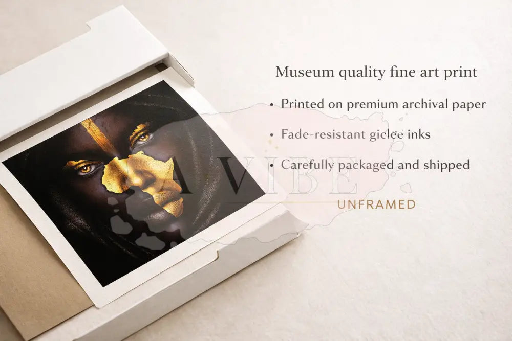 Golden Continent — African Woman Fine Art Print | Symbolic Portrait Wall Art | Black & Gold Modern Art | Museum-Quality