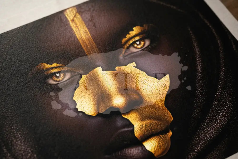 Golden Continent — African Woman Fine Art Print | Symbolic Portrait Wall Art | Black & Gold Modern Art | Museum-Quality