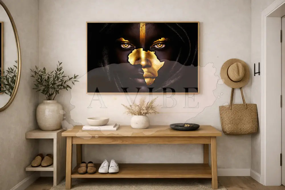 Golden Continent — African Woman Fine Art Print | Symbolic Portrait Wall Art | Black & Gold Modern Art | Museum-Quality