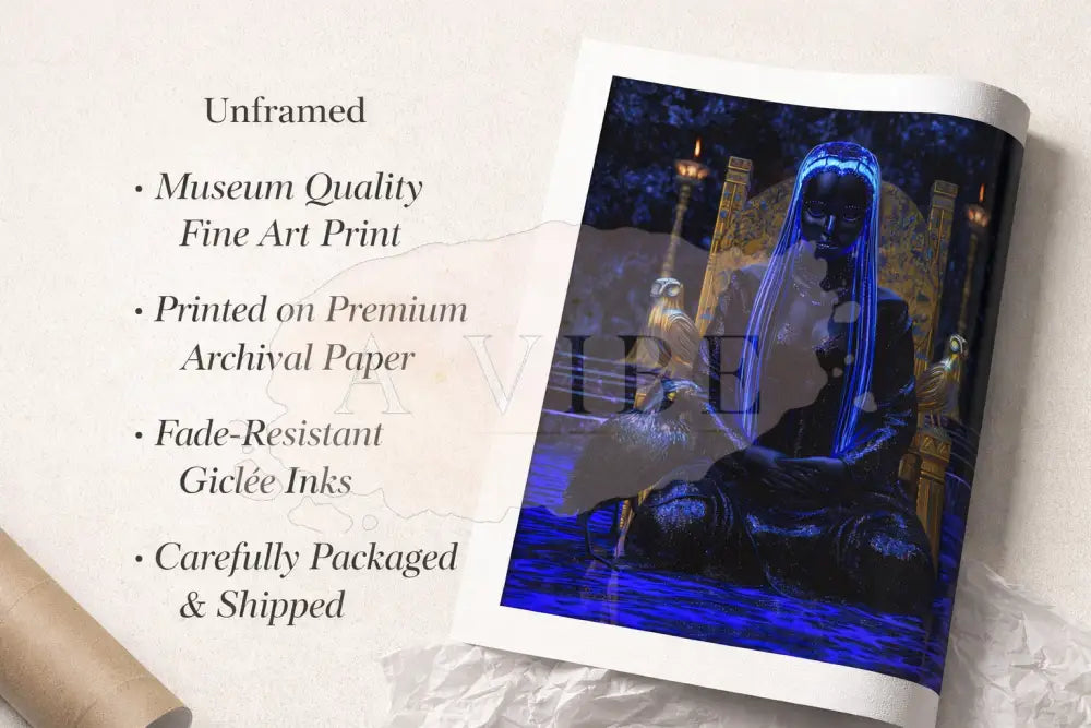 Midnight Oracle — Blue & Gold Fine Art Print Ethereal Portrait Museum Quality Giclée Contemporary Statement Artwork