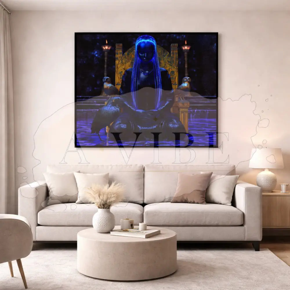 Midnight Oracle — Blue & Gold Fine Art Print Ethereal Portrait Museum Quality Giclée Contemporary Statement Artwork