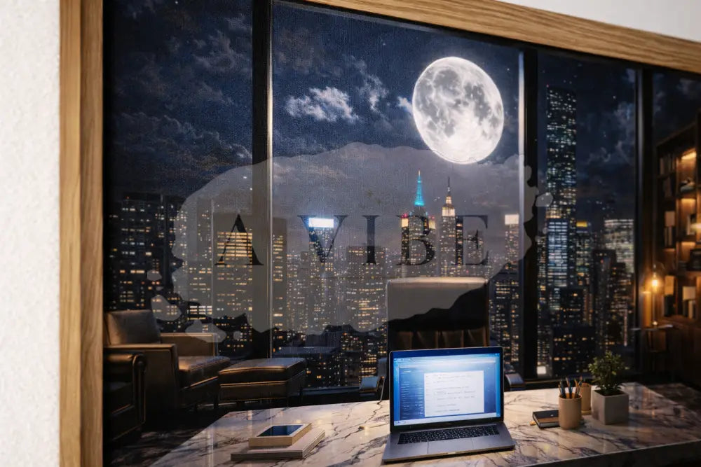 Moonlit City Office Fine Art Print — Contemporary Nightscape Cinematic Urban Interior Modern Collector Wall Art Museum