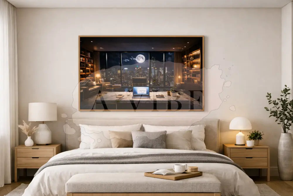 Moonlit City Office Fine Art Print — Contemporary Nightscape Cinematic Urban Interior Modern Collector Wall Art Museum