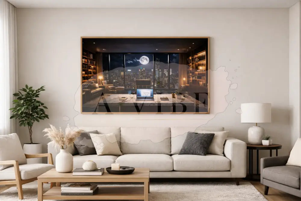 Moonlit City Office Fine Art Print — Contemporary Nightscape Cinematic Urban Interior Modern Collector Wall Art Museum