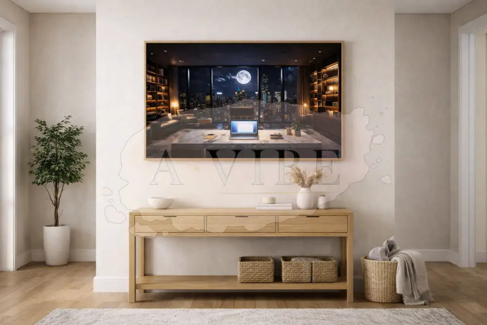 Moonlit City Office Fine Art Print — Contemporary Nightscape Cinematic Urban Interior Modern Collector Wall Art Museum