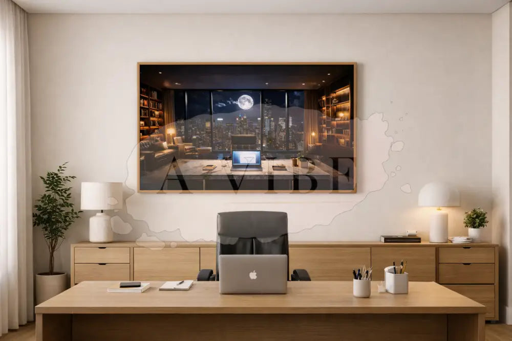 Moonlit City Office Fine Art Print — Contemporary Nightscape Cinematic Urban Interior Modern Collector Wall Art Museum