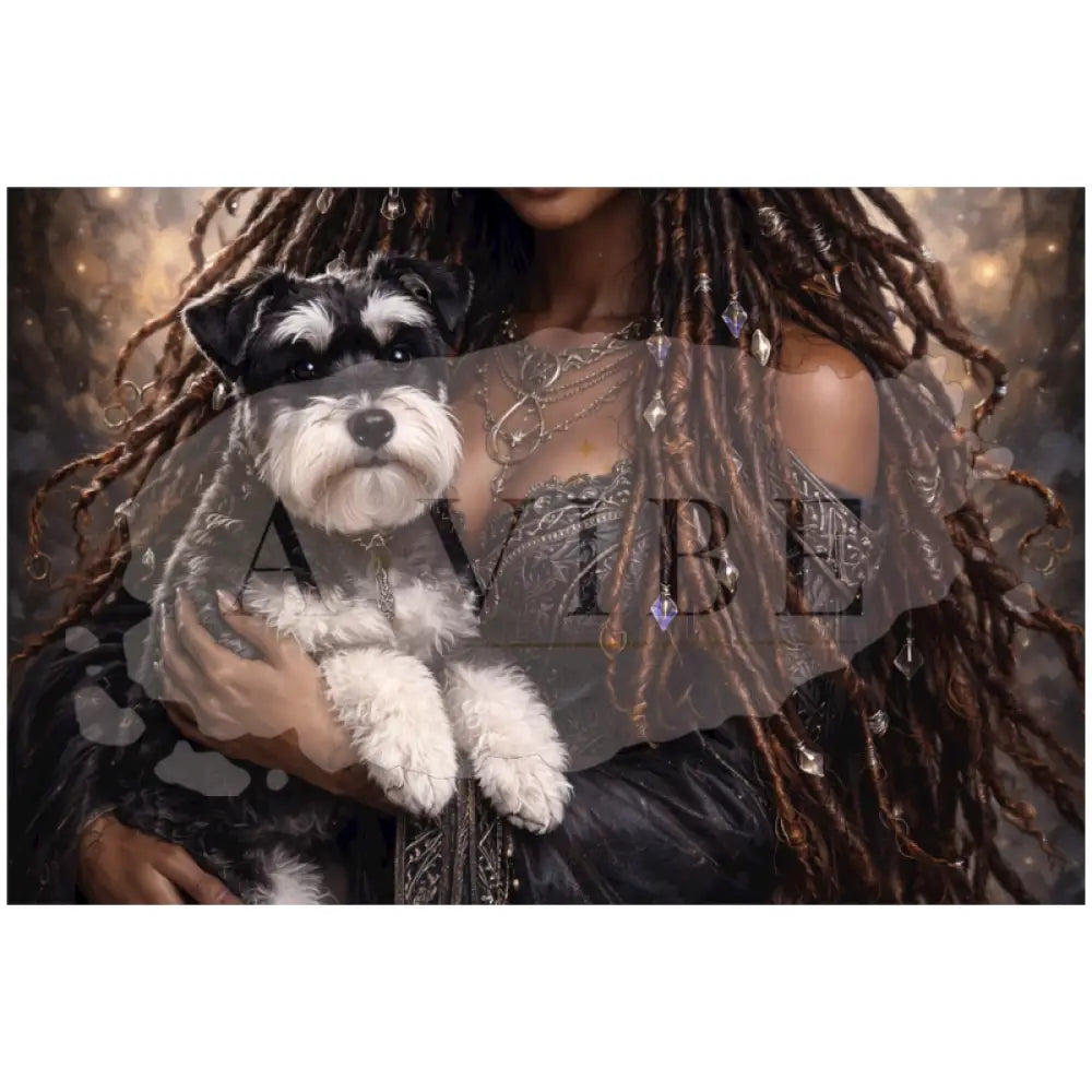 Mystical Black Witch Portrait with Schnauzer Black Witch with Schnauzer 16*24 - AP102994P627109