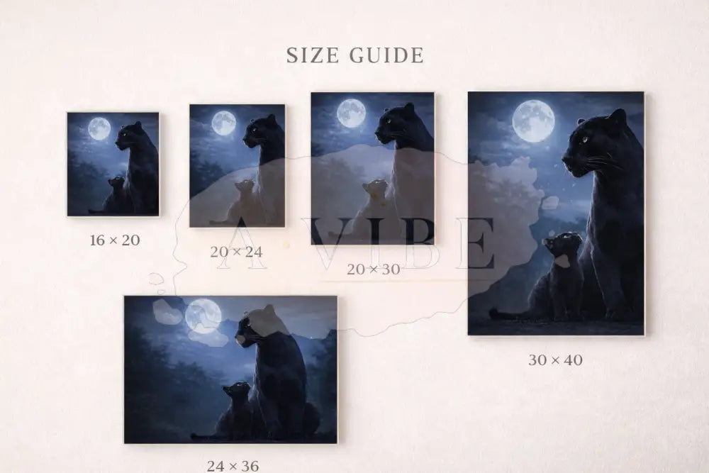 Panther & Cub Fine Art Print Moonlit Wildlife Portrait Museum Quality Giclée Collector Wall Art Timeless Neutral