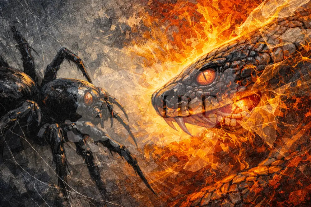 Serpent vs Spider Fine Art Print Dark Symbolic Artwork Museum Quality Giclée Wall Art