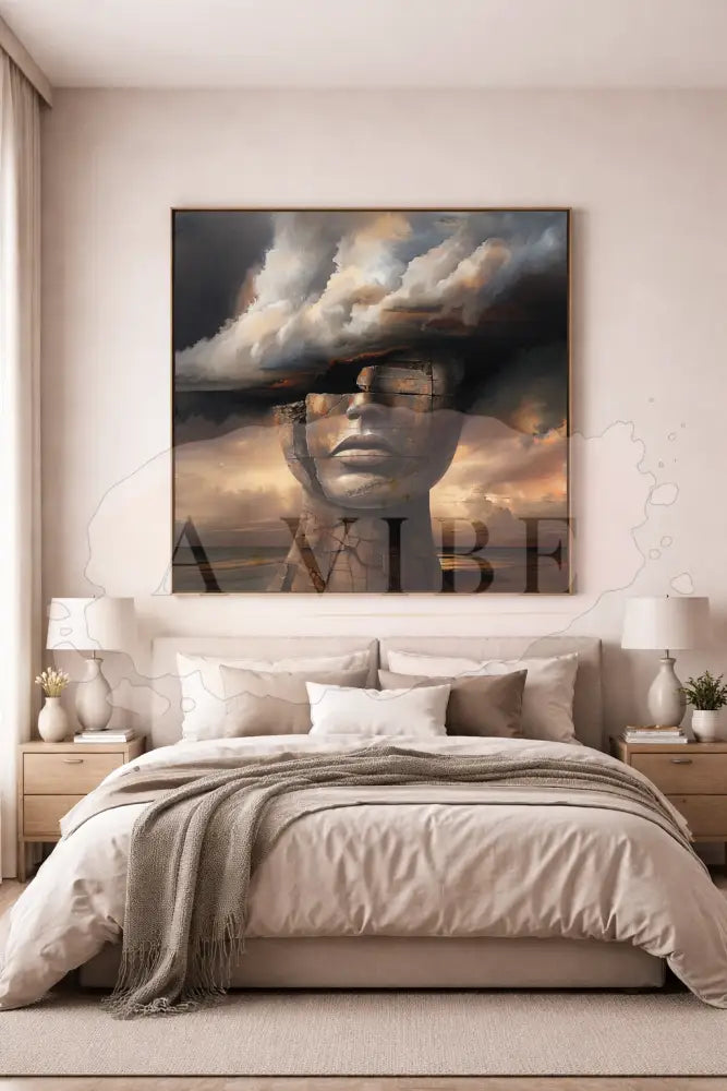Symbolic Abstract Portrait Print Modern Spiritual Wall Art Neutral Earth Tones