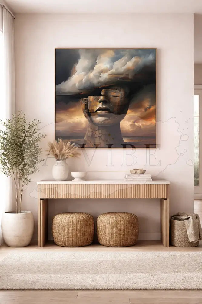 Symbolic Abstract Portrait Print Modern Spiritual Wall Art Neutral Earth Tones