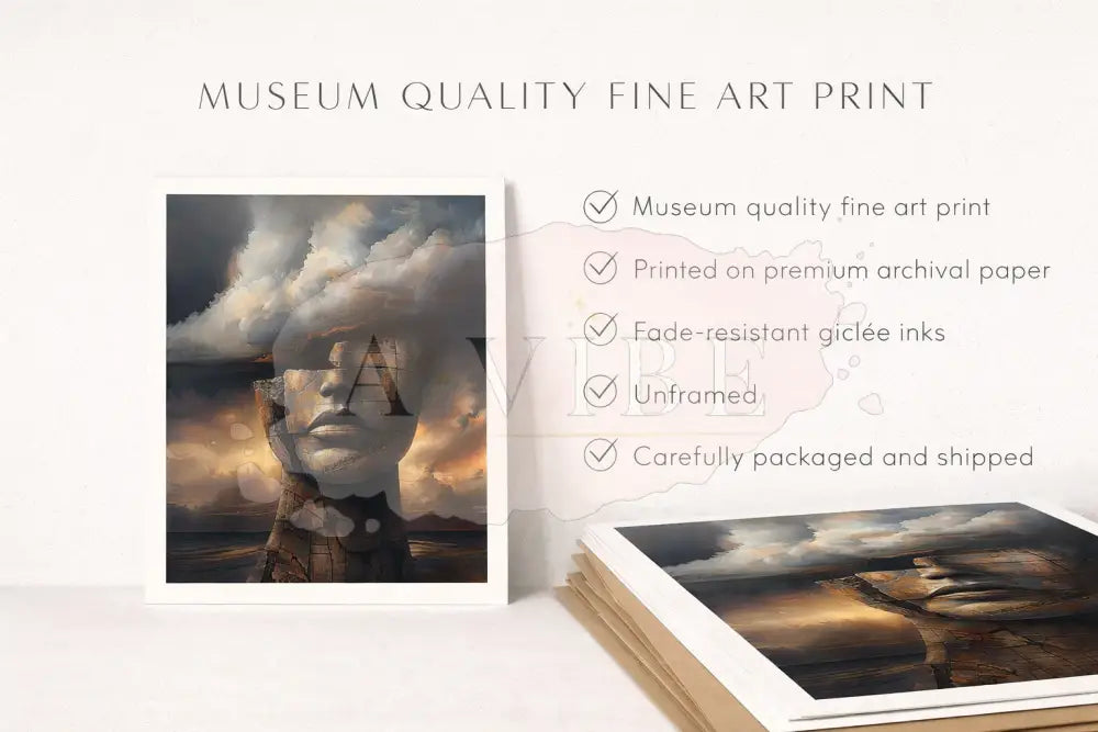 Symbolic Abstract Portrait Print Modern Spiritual Wall Art Neutral Earth Tones