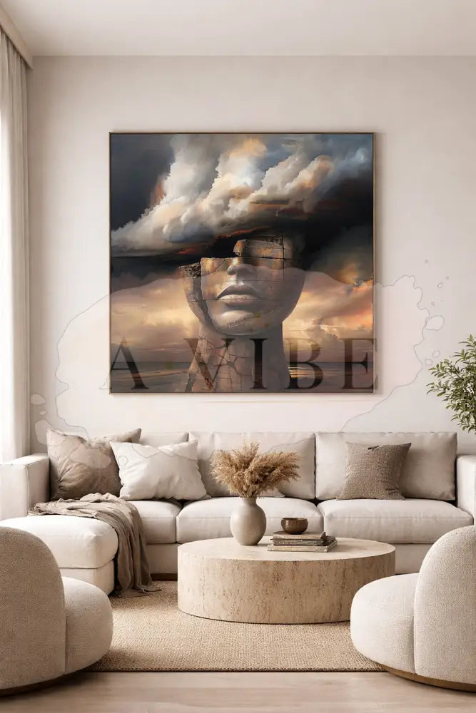 Symbolic Abstract Portrait Print Modern Spiritual Wall Art Neutral Earth Tones