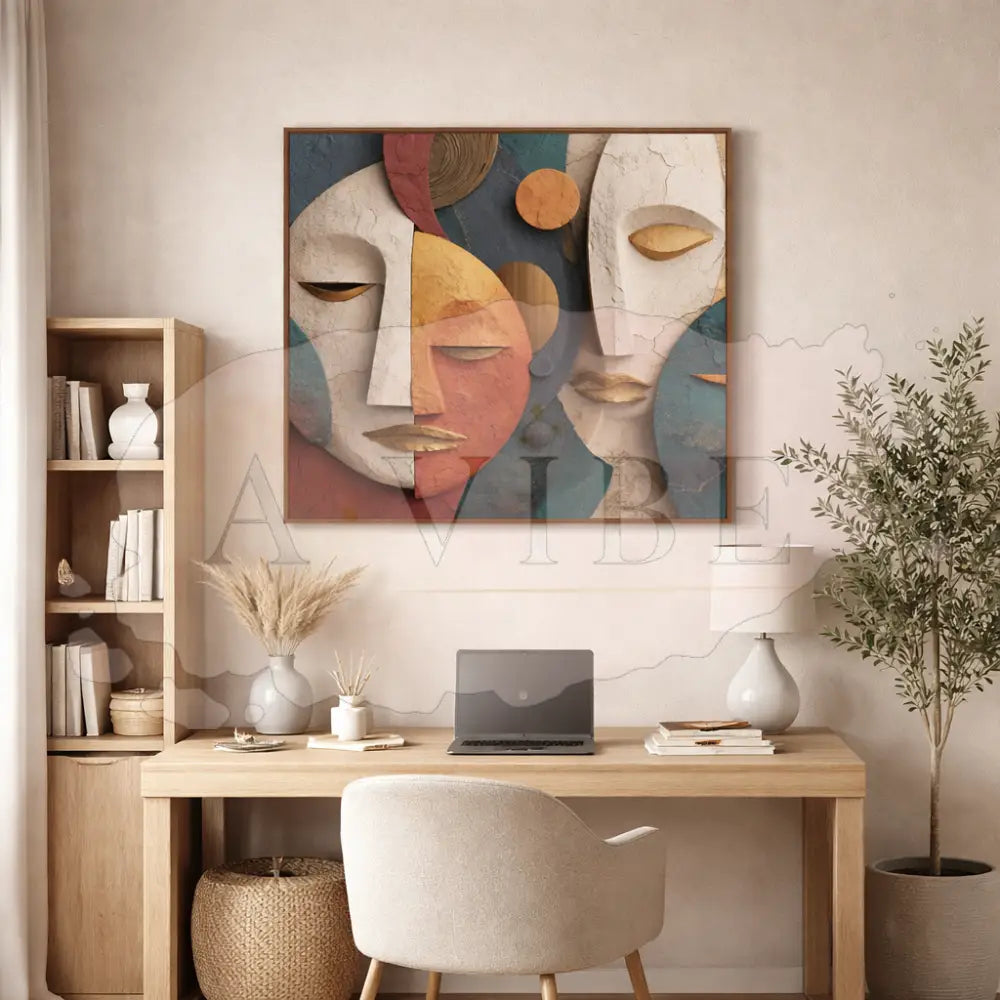 Symbolic Abstract Wall Art Print Modern Spiritual Face Portrait Neutral Eart Tones Fine Art Abstract African Mask Wall