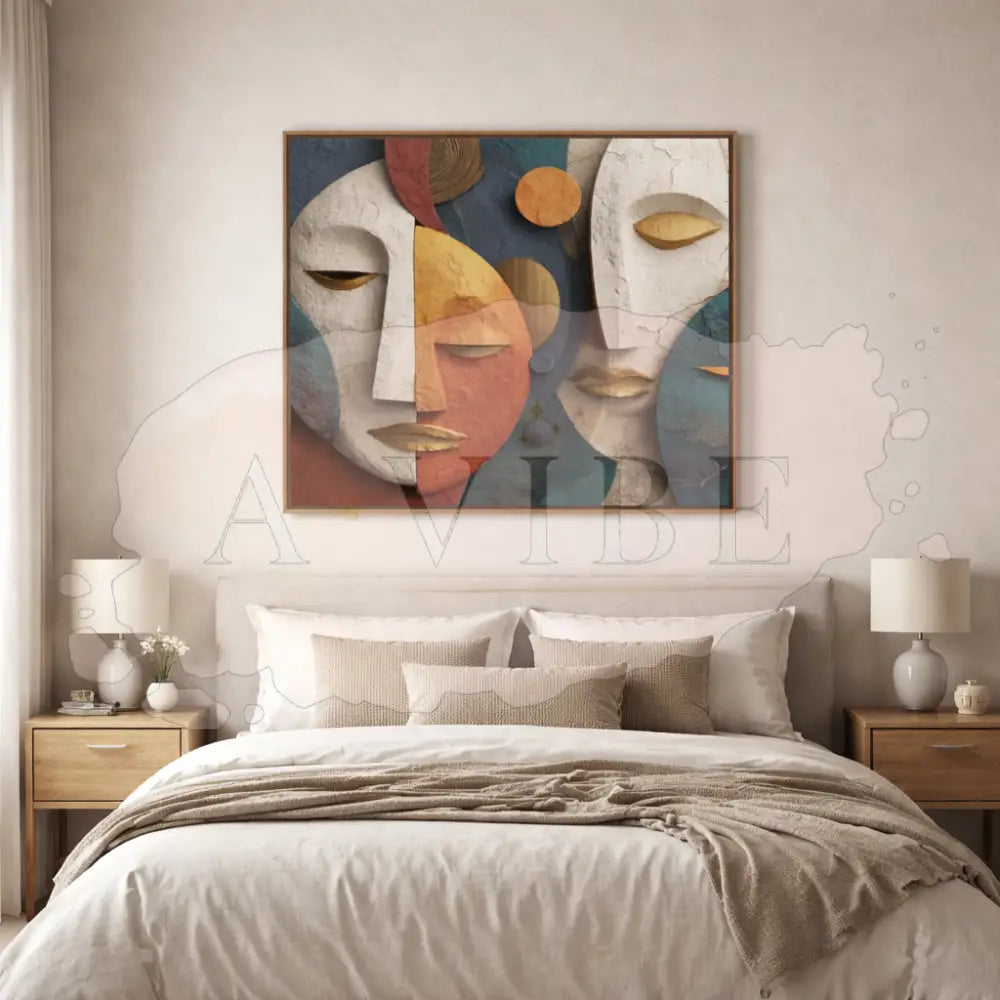 Symbolic Abstract Wall Art Print Modern Spiritual Face Portrait Neutral Eart Tones Fine Art Abstract African Mask Wall