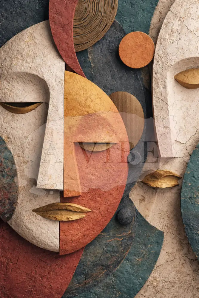Symbolic Abstract Wall Art Print Modern Spiritual Face Portrait Neutral Eart Tones Fine Art Abstract African Mask Wall