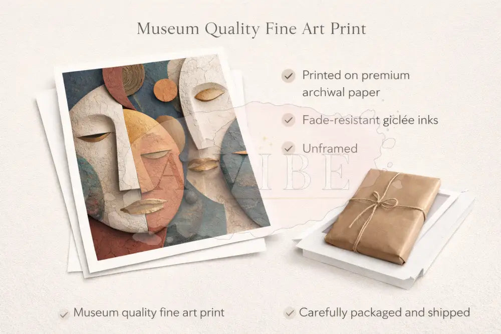 Symbolic Abstract Wall Art Print Modern Spiritual Face Portrait Neutral Eart Tones Fine Art Abstract African Mask Wall