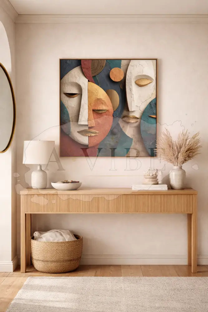 Symbolic Abstract Wall Art Print Modern Spiritual Face Portrait Neutral Eart Tones Fine Art Abstract African Mask Wall