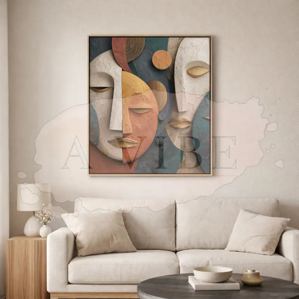Symbolic Abstract Wall Art Print Modern Spiritual Face Portrait Neutral Eart Tones Fine Art Abstract African Mask Wall