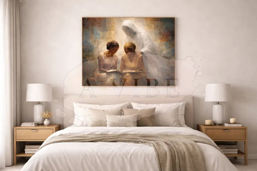 Women Reading Art Print Spiritual Guidance Earth Tones Women Reading the Bible with Spiritual Presence 16*24