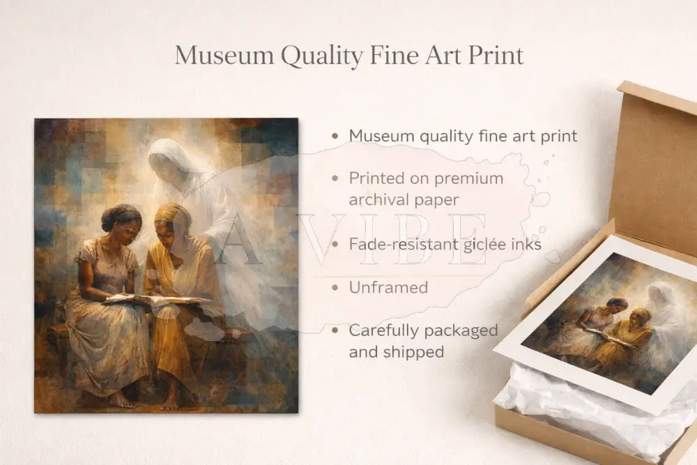 Women Reading Art Print Spiritual Guidance Earth Tones Women Reading the Bible with Spiritual Presence 16*24