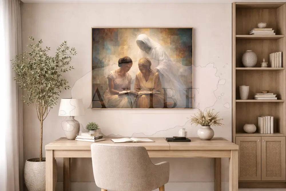 Women Reading Art Print Spiritual Guidance Earth Tones Women Reading the Bible with Spiritual Presence 16*24