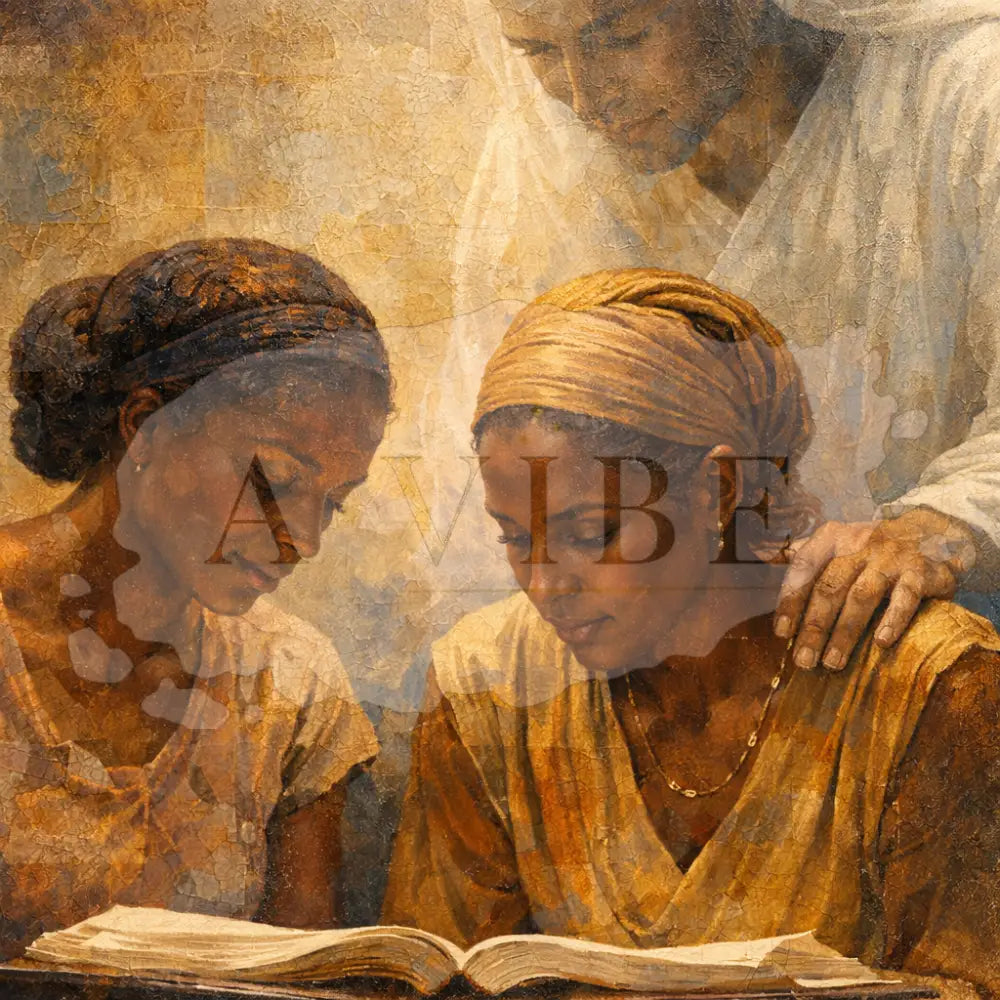 Women Reading Art Print Spiritual Guidance Earth Tones Women Reading the Bible with Spiritual Presence 16*24