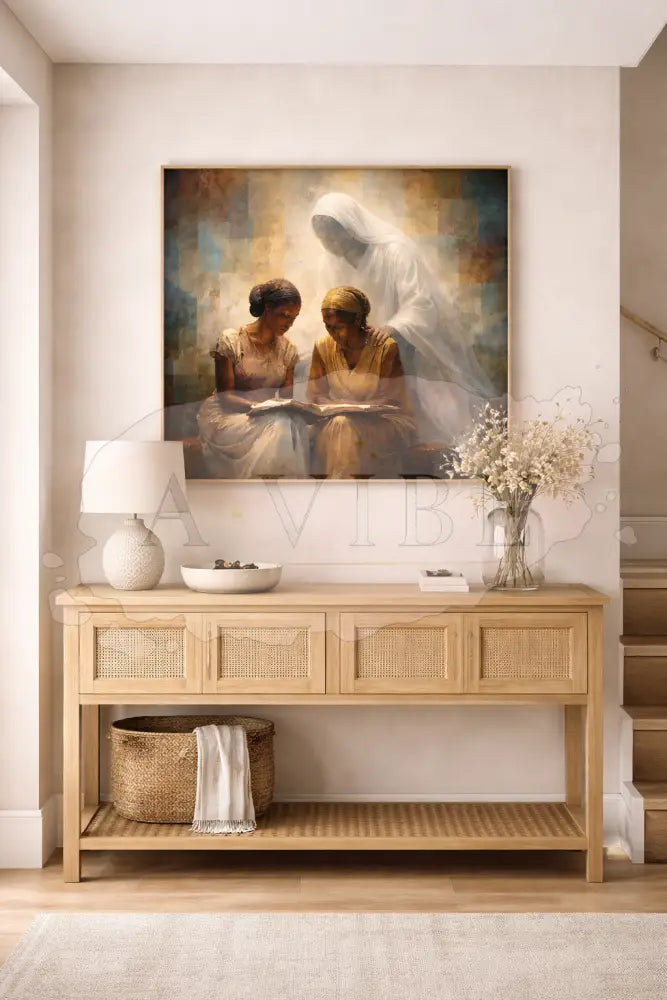 Women Reading Art Print Spiritual Guidance Earth Tones Women Reading the Bible with Spiritual Presence 16*24