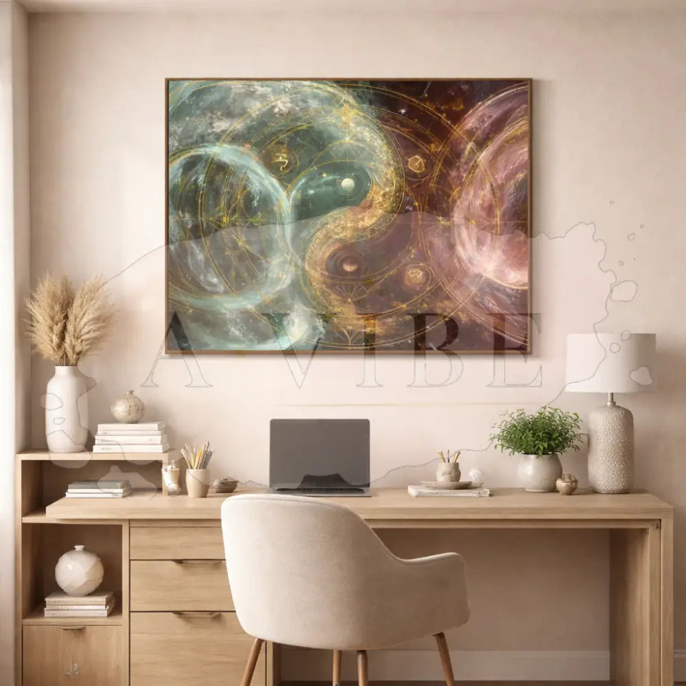 Yin Yang Sacred Geometry Fine Art Print — Cosmic Abstract Spiritual Wall Art Modern Gallery Quality Giclée