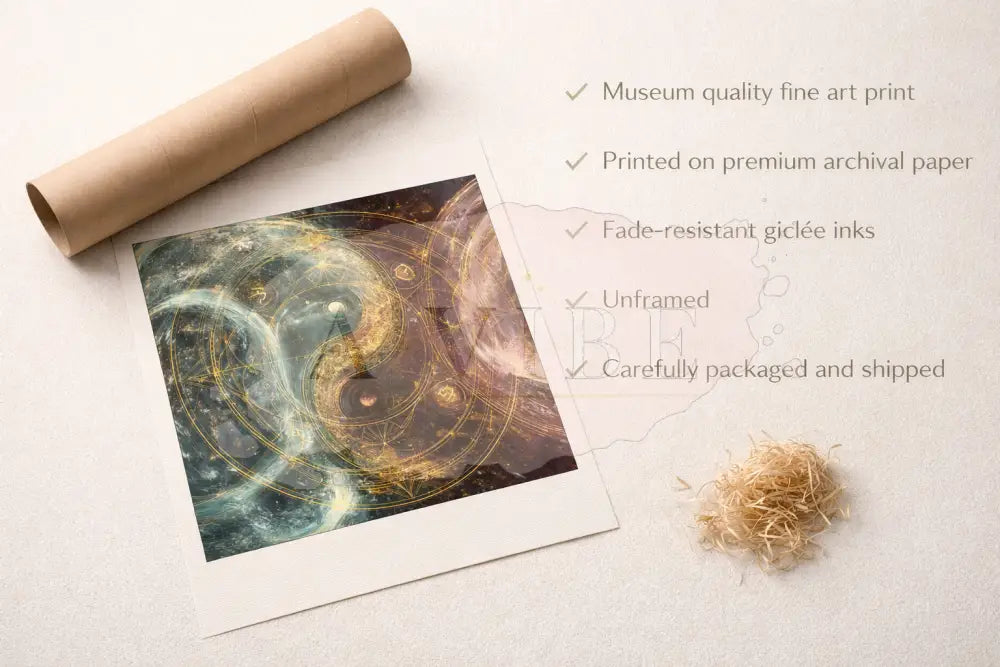 Yin Yang Sacred Geometry Fine Art Print — Cosmic Abstract Spiritual Wall Art Modern Gallery Quality Giclée