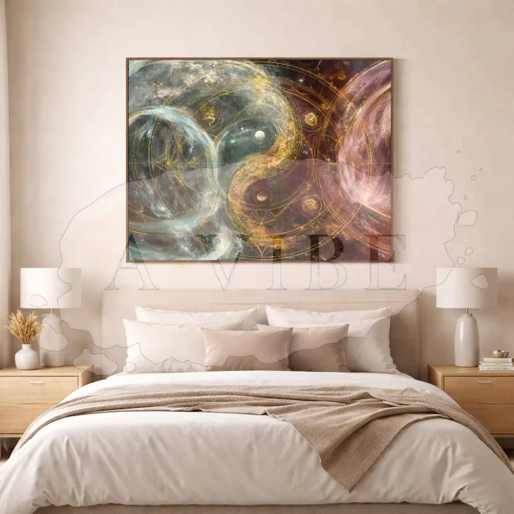 Yin Yang Sacred Geometry Fine Art Print — Cosmic Abstract Spiritual Wall Art Modern Gallery Quality Giclée